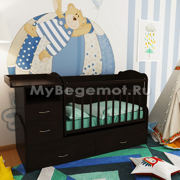 Детская кроватка трансформер Valle Allegra Comfort, венге